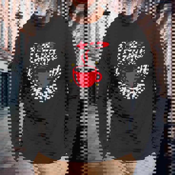 コーヒーは私のセラピー、面白いカフェイン愛好家 長袖Tシャツ 高齢者への贈り物