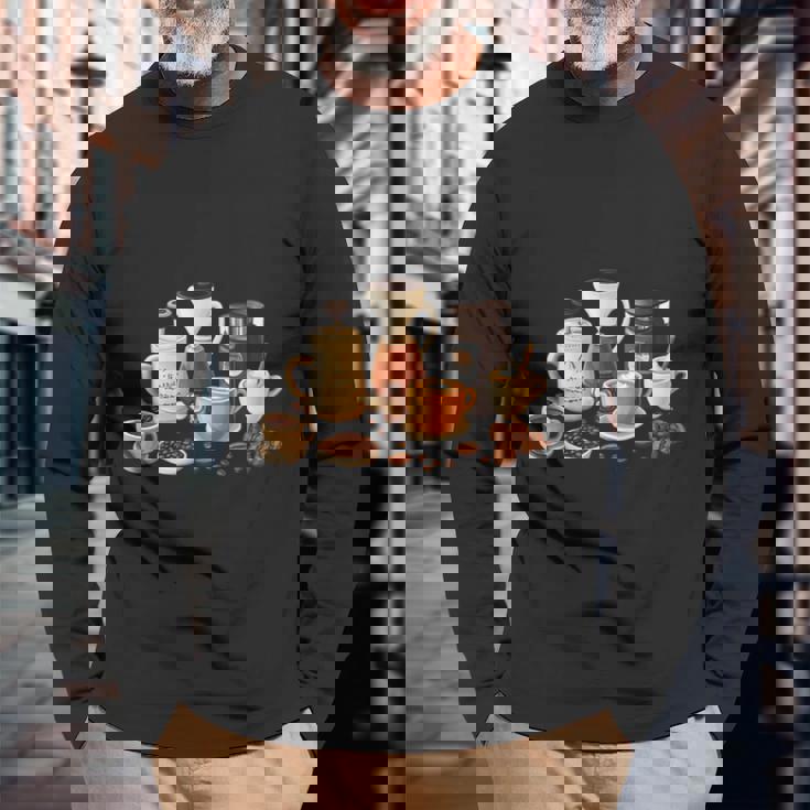 コーヒー愛好家アートギフト 長袖Tシャツ 高齢者への贈り物