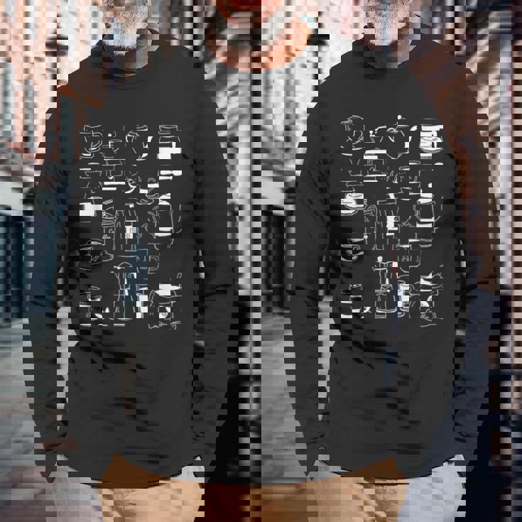 コーヒー柄 カフェイン エスプレッソ カプチーノ カフェインレス カフェ 長袖Tシャツ 高齢者への贈り物