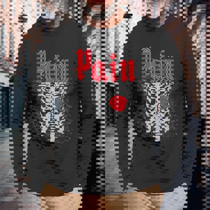 ゴシックスカルとバラ 長袖Tシャツ 高齢者への贈り物