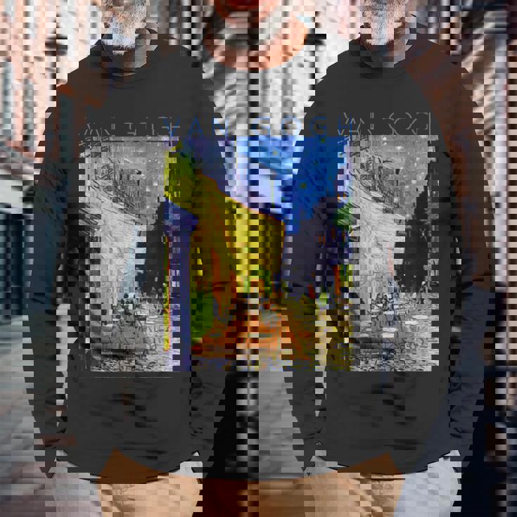 ゴッホ 夜のカフェテラス 長袖Tシャツ 高齢者への贈り物