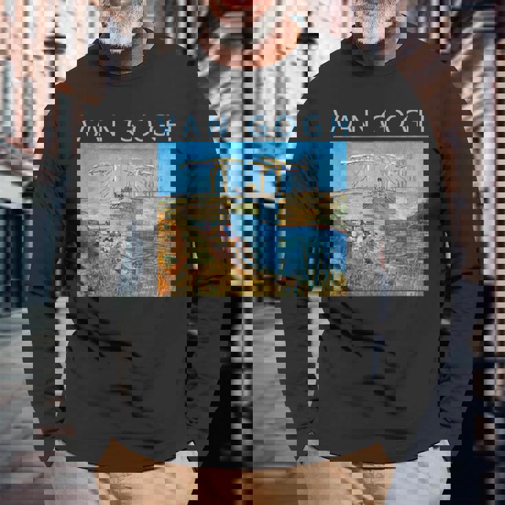 ゴッホ 面白いtシャツ アート アルルの跳ね橋 印象派 絵画 メンズ レディース 面白い 服 美術 油彩画 長袖Tシャツ 高齢者への贈り物