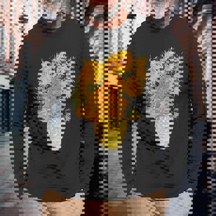 ゴッホのひまわりの現代美術の絵画 長袖Tシャツ 高齢者への贈り物