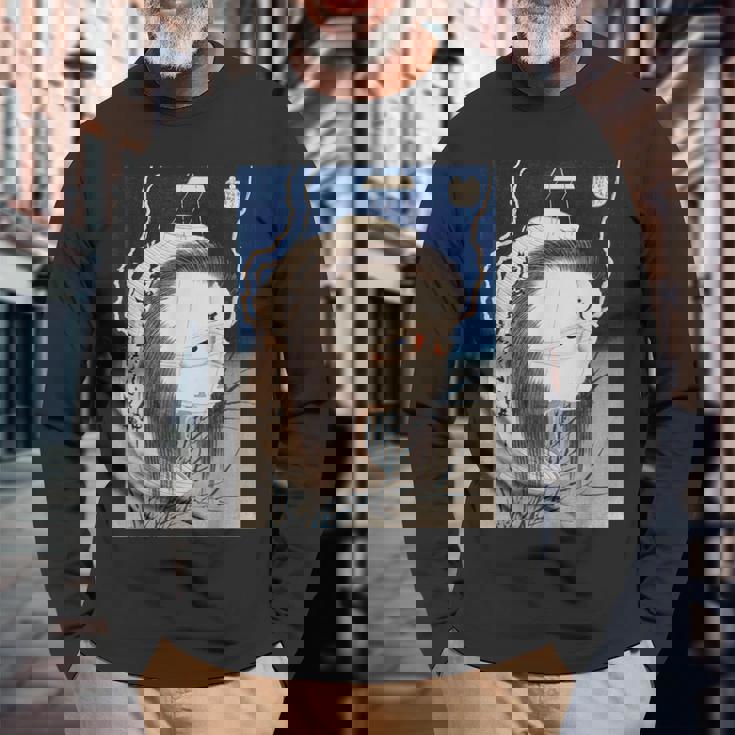 ゴースト 亡霊 霊魂 ファントム 葛飾北斎 日本美術 ハロウィン 妖怪 提灯お岩 百物語 お岩さん 百物語 長袖Tシャツ 高齢者への贈り物