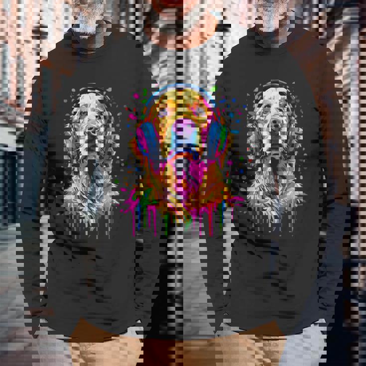 ゴールデンレトリバー 恋人 ポップアートカラー ファニー ゴールデンレトリバー 長袖Tシャツ 高齢者への贈り物