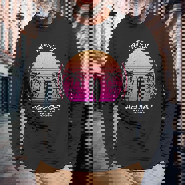 ゴールドコースト クイーンズランド州 オーストラリア サーフィン ギフト ヤシの木 スポーツ お土産 長袖Tシャツ 高齢者への贈り物
