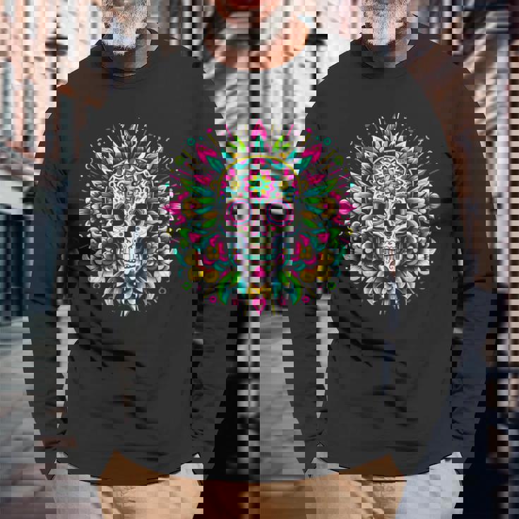 サイケデリックシュガースカルtシャツ 鮮やかでカラフルな死者の日 長袖Tシャツ 高齢者への贈り物