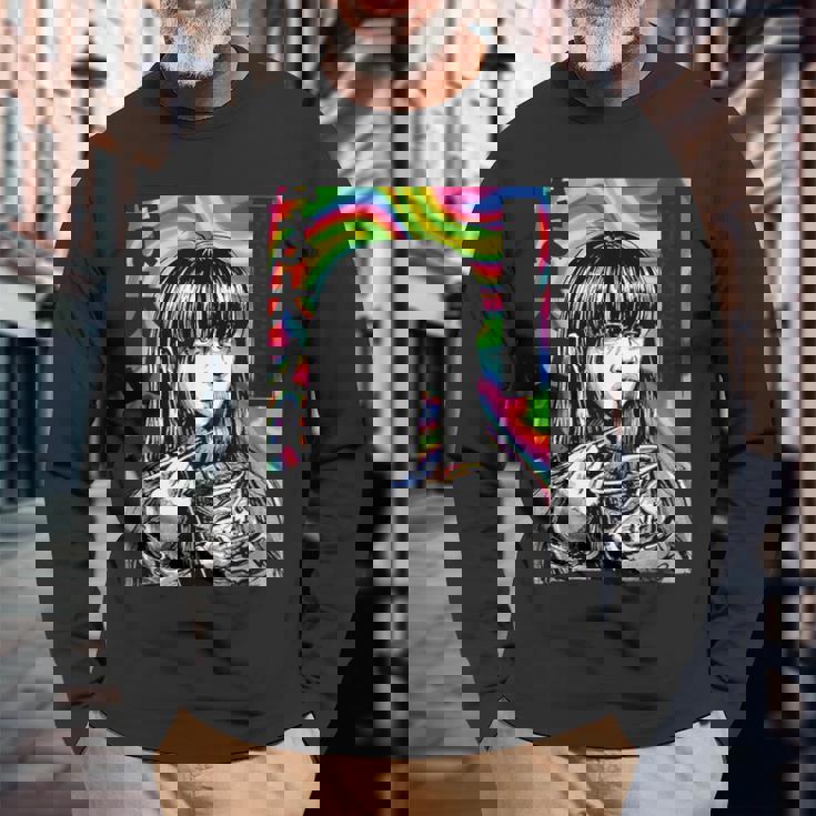 サイケデリック・ラーメン・アニメ・ガール マンガ・インスタント・ヌードル・ガール 長袖Tシャツ 高齢者への贈り物