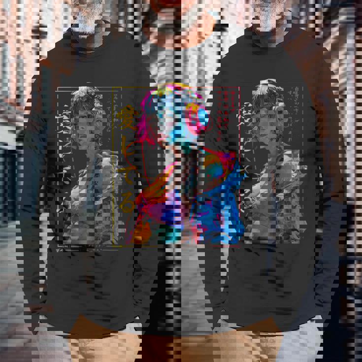 サイバーパンク・アニメ・ガール 長袖Tシャツ 高齢者への贈り物