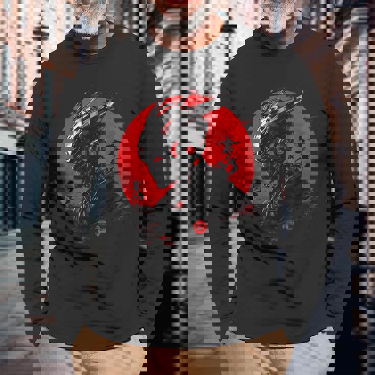 サイバーロボ サムライ メカヘルメット 日本アニメ アート 長袖Tシャツ 高齢者への贈り物