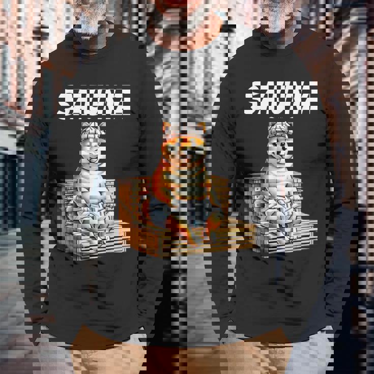 サウナauna さうな 整う アウトドア 焚火 おもしろ 犬 柴犬好き 柴犬 名言 文字 面白い ふざけた ネタ 長袖Tシャツ 高齢者への贈り物