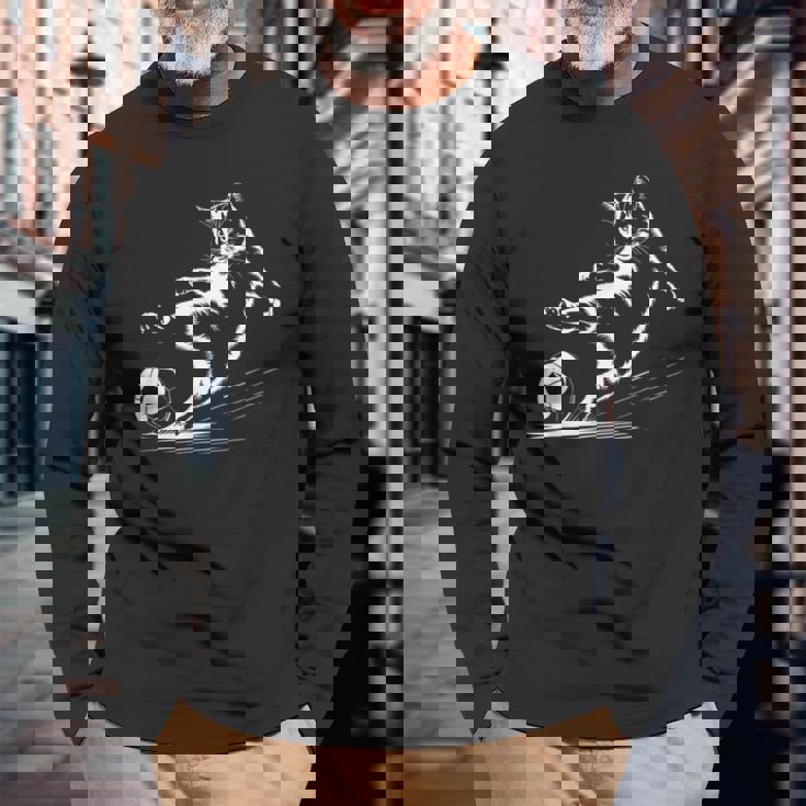 サッカーボール グラフィック 猫 スポーツ コスチューム ギフト 長袖Tシャツ 高齢者への贈り物