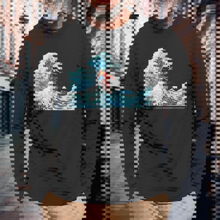 サムライサーフィン神奈川大波-クールサーファー 長袖Tシャツ 高齢者への贈り物