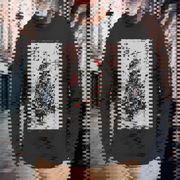 サムライ戦士 カエル グラフィック カッコいい 日本美術 カエル 長袖Tシャツ 高齢者への贈り物