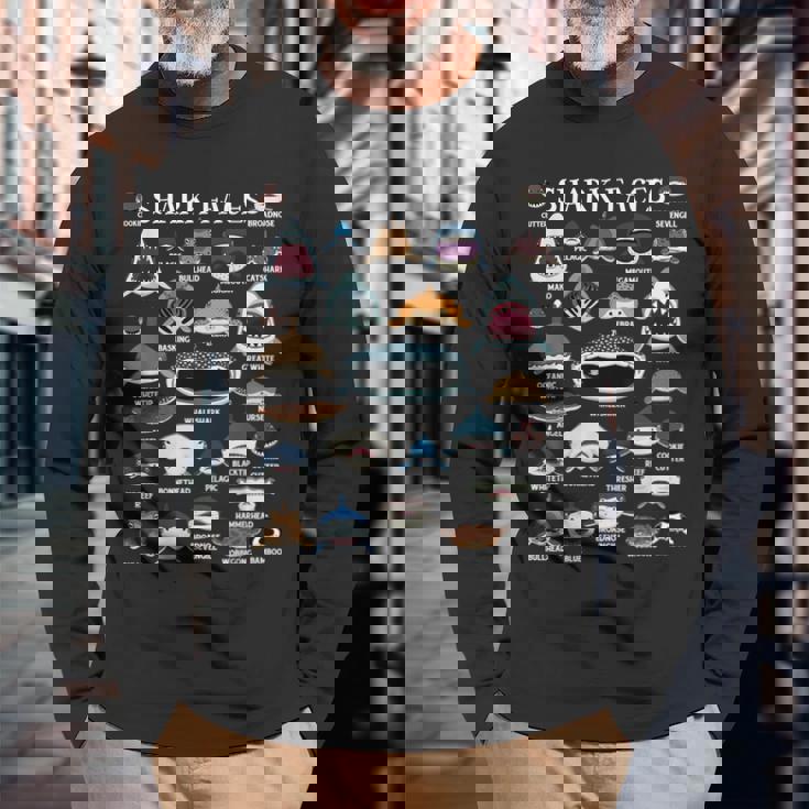 サメの種類 面白いサメの顔 サメの恋人 キッズ 先生 長袖Tシャツ 高齢者への贈り物