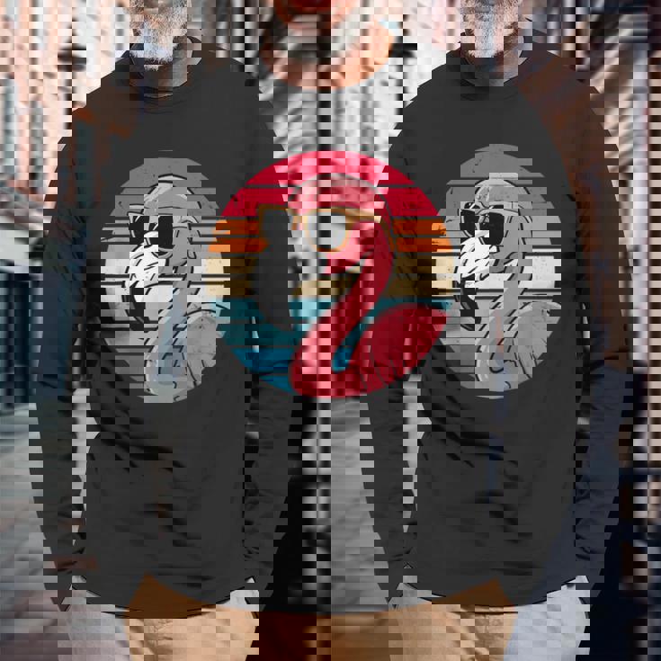 サングラス ヴィンテージ フラミンゴ 70年代 80年代 90年代 面白い フラミンゴ 長袖Tシャツ 高齢者への贈り物