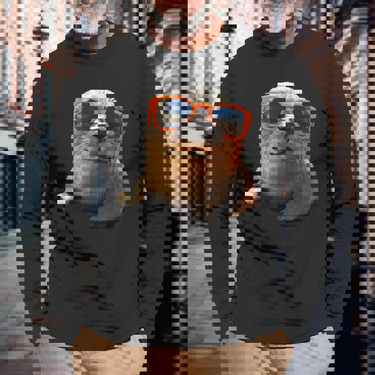 サングラスをかけたアザラシ かわいいアザラシ 長袖Tシャツ 高齢者への贈り物