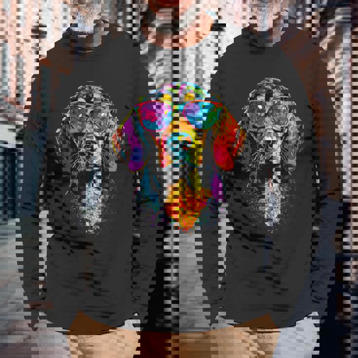 サングラスをかけたビーグル ビーグル子犬 かわいい イングリッシュビーグル 長袖Tシャツ 高齢者への贈り物