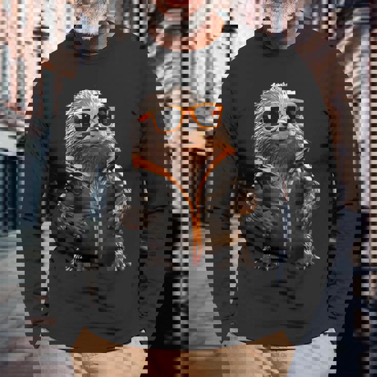 サングラスをかけたモグラかわいいモグラかわいいモグラ 長袖Tシャツ 高齢者への贈り物