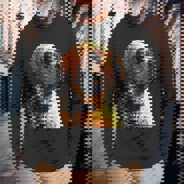 サングラスをかけたラブラドール・レトリバー 愛犬ラブラドール 長袖Tシャツ 高齢者への贈り物