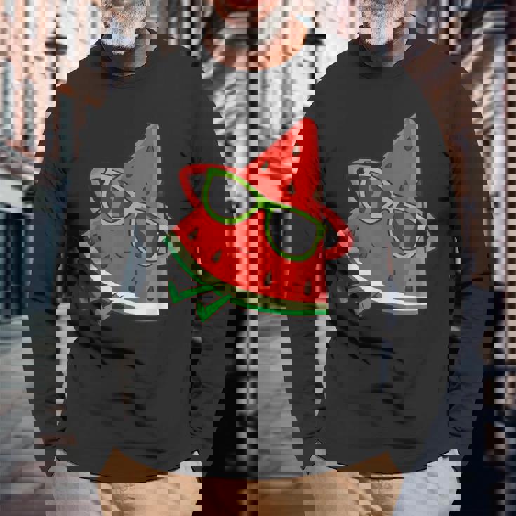 サングラス面白いスイカとスイカの夏のメロン 長袖Tシャツ 高齢者への贈り物