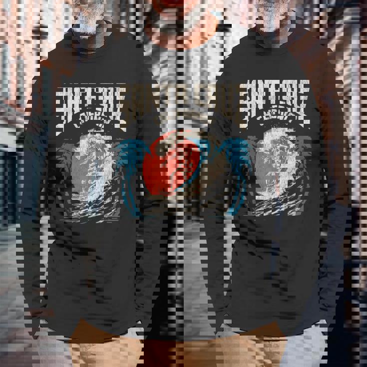 サンタクルーズ カリフォルニア サーフィン スケルトンデザイン サーファー向け 長袖Tシャツ 高齢者への贈り物