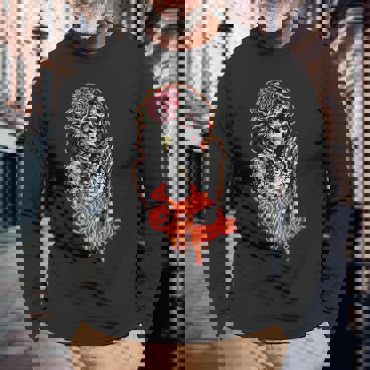 サンタ・ムエルテ・カトリーナ・カラベラ 長袖Tシャツ 高齢者への贈り物