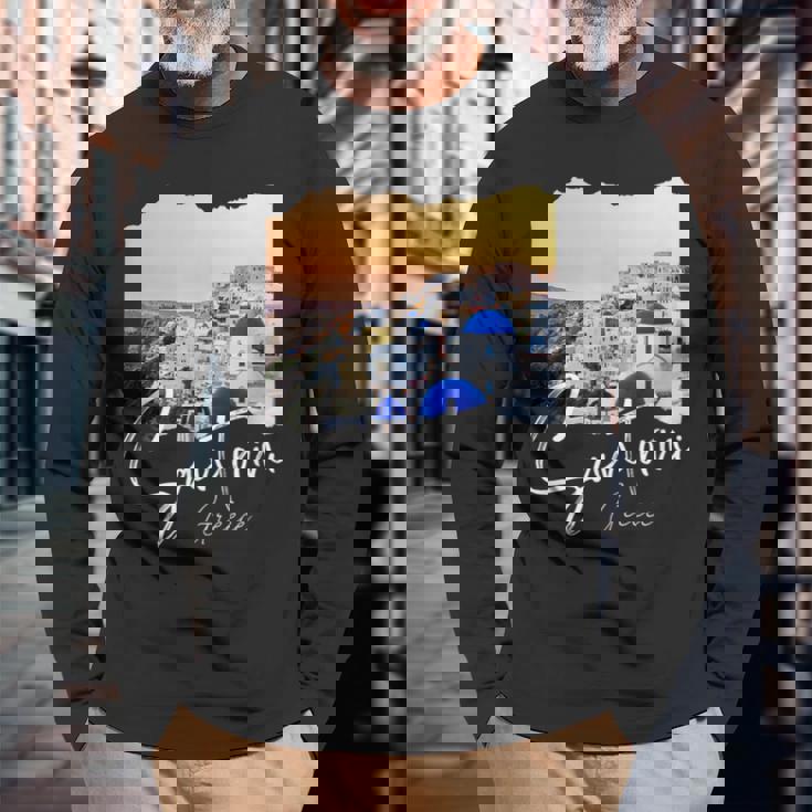 サントリーニ ギリシャ絵画 サントリーニ 長袖Tシャツ 高齢者への贈り物