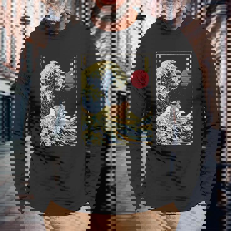 シェトランド 羊 シェルティ 和 神奈川波 おもしろ サーフ 犬 長袖Tシャツ 高齢者への贈り物