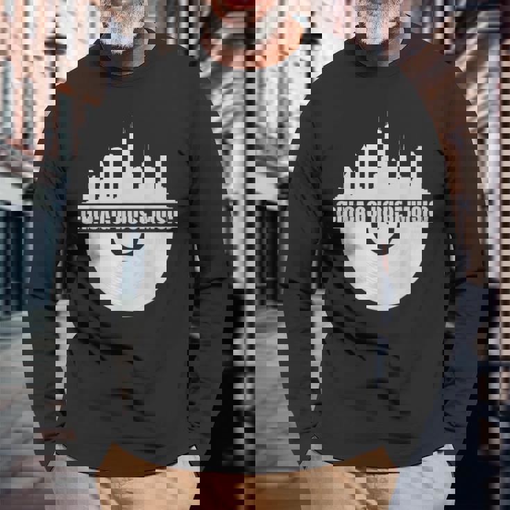 シカゴハウスミュージックシカゴスカイライン Edm Dj シカゴハウス 長袖Tシャツ 高齢者への贈り物