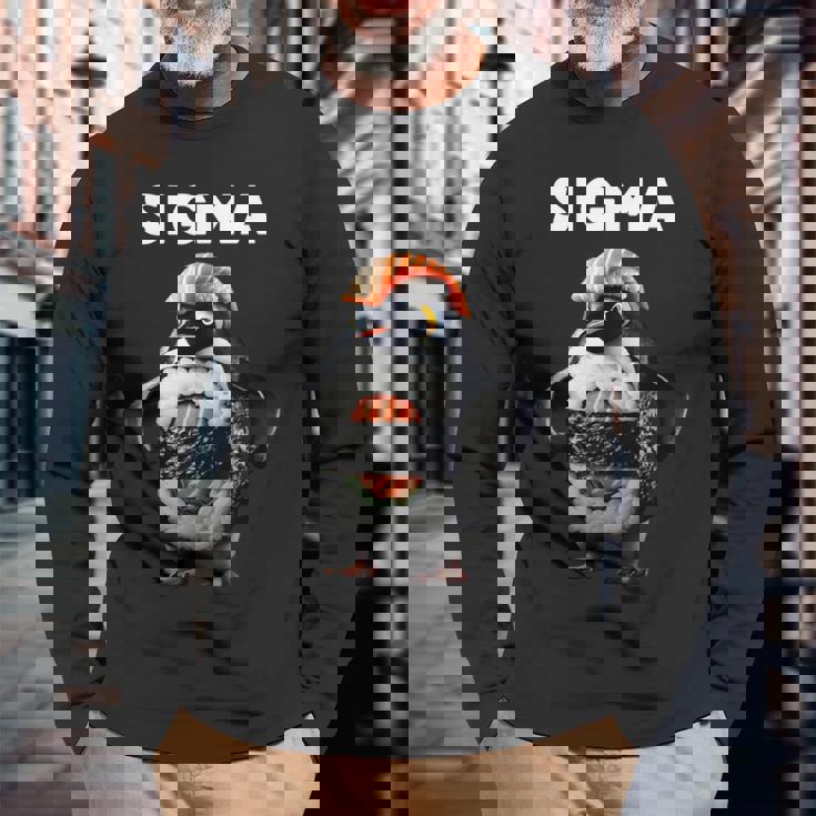 シグマ イタリアン ブレイン ミーム ペンギン 寿司 サーモン ユース キッズ 長袖Tシャツ 高齢者への贈り物