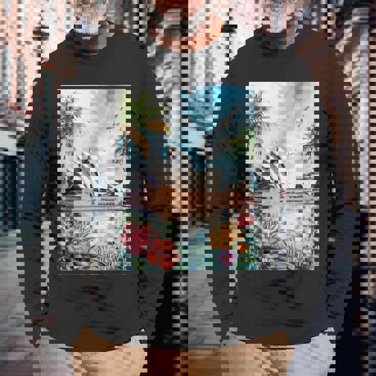 シドニーオペラハウスと南国の自然 長袖Tシャツ 高齢者への贈り物