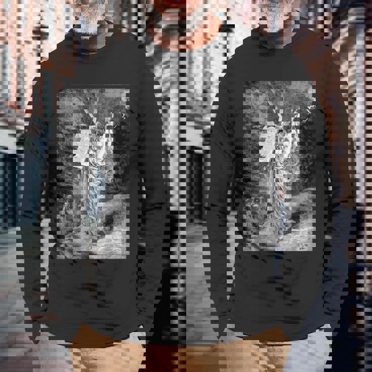 シナイ山から降りてくるモーゼ ギュスターヴ・ドーレ 聖書芸術 長袖Tシャツ 高齢者への贈り物