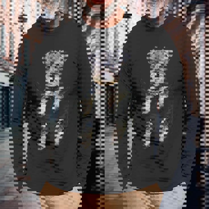 シュナウザー犬のポケットパピーギフト 長袖Tシャツ 高齢者への贈り物