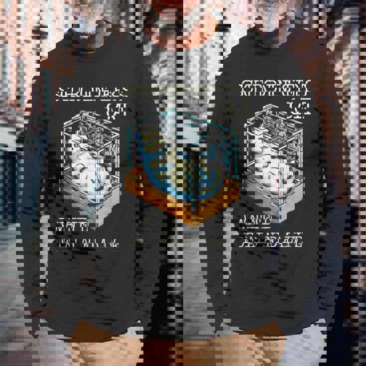 シュレディンガーの猫指名手配教授 科学物理教師 長袖Tシャツ 高齢者への贈り物