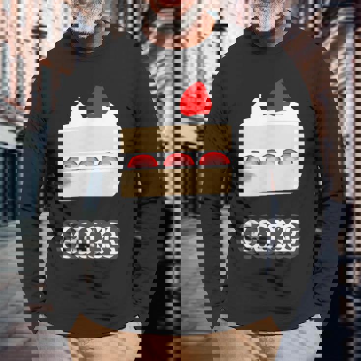 ショートケーキ『スイーツ ポップ』苺 イチゴのケーキ お菓子 おやつ 面白い かわいい 長袖Tシャツ 高齢者への贈り物