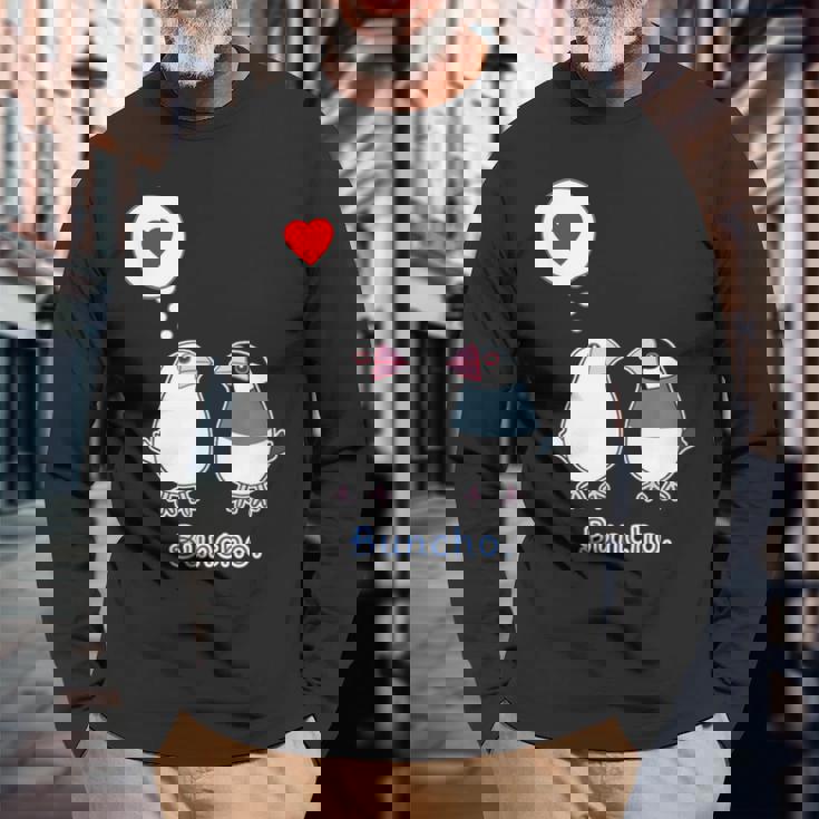 シロブンチョウ & サクラブンチョウ さん『ハート』フキダシ 白文鳥 桜文鳥【どうぶつフレンズ】動物 イラスト 長袖Tシャツ 高齢者への贈り物