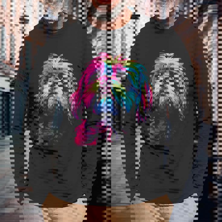 シーズー グラフィック ペット イラスト 犬 シーズー 長袖Tシャツ 高齢者への贈り物