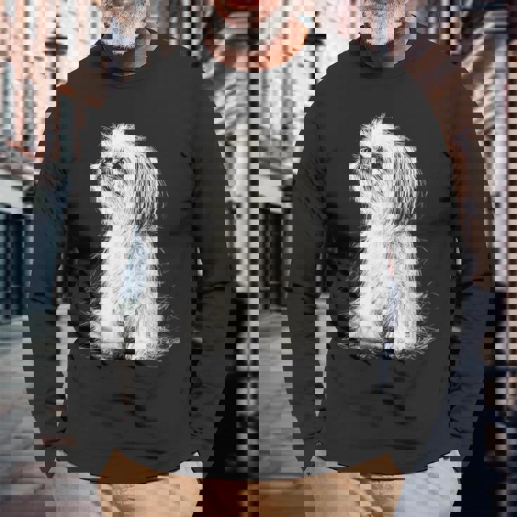 シーズー 犬 グラフィック ペット イラスト シーズー 長袖Tシャツ 高齢者への贈り物