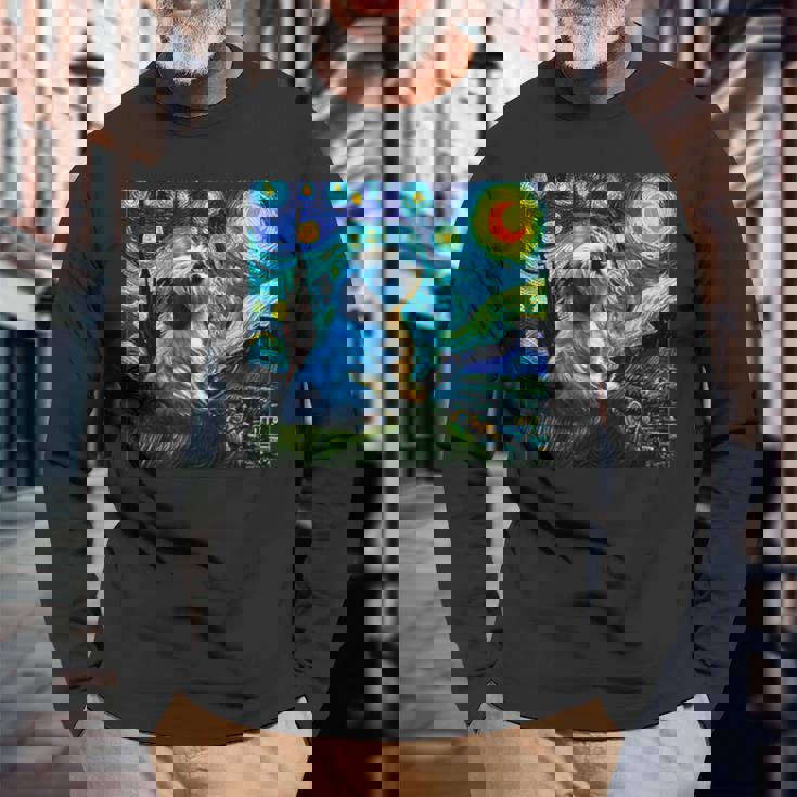 シーズー 面白いtシャツ 犬 ゴッホ 星月夜 かわいい メンズ 子供 おもしろ 服 グッズ ネタ 長袖Tシャツ 高齢者への贈り物