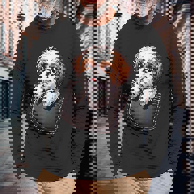 シーズーインポケット シーズー犬好き 長袖Tシャツ 高齢者への贈り物