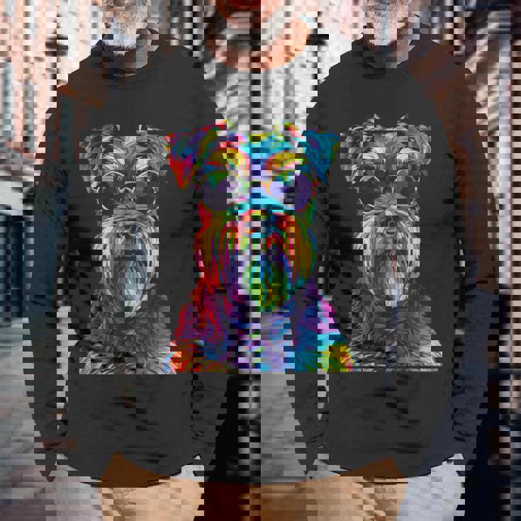 ジャイアントシュナウザー愛好家 ポップアート 面白い ジャイアントシュナウザー 犬 長袖Tシャツ 高齢者への贈り物