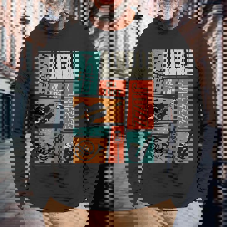 ジャズ音楽-レトロヴィンテージピアノジャズ 長袖Tシャツ 高齢者への贈り物