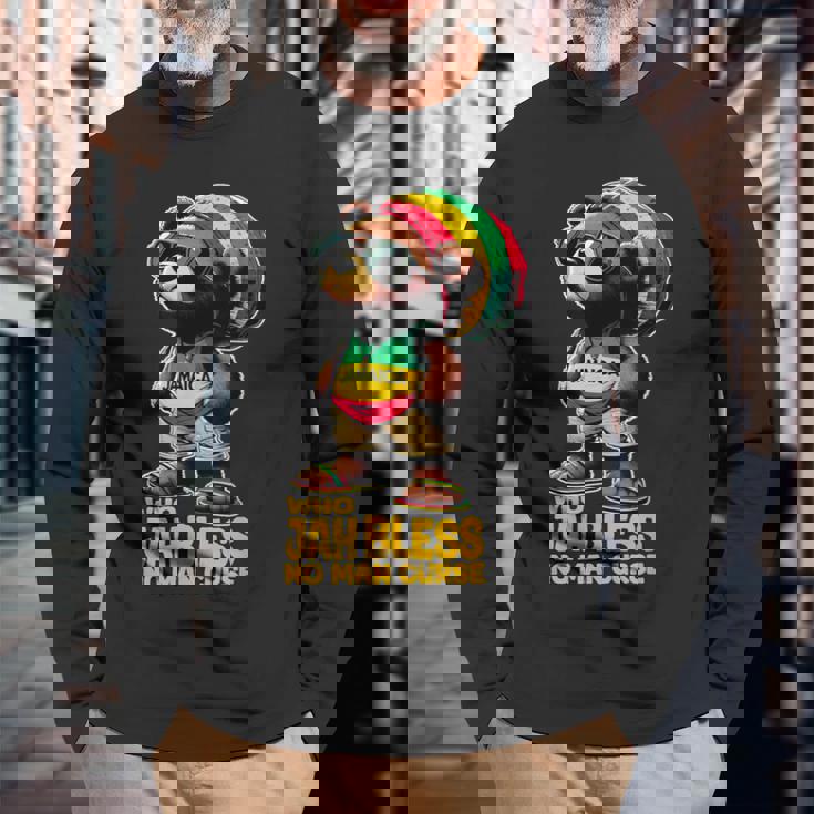 ジャマイカ かわいいラスタ テディベア ジャー ブレス レゲエ ルーツ 長袖Tシャツ 高齢者への贈り物