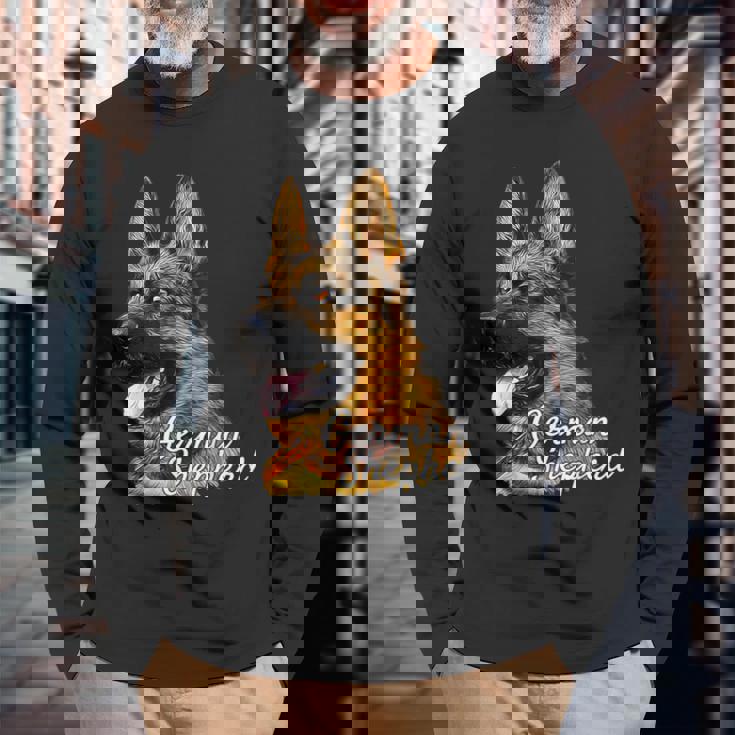 ジャーマンシェパード犬 愛国的なジャーマンシェパード警察犬 長袖Tシャツ 高齢者への贈り物