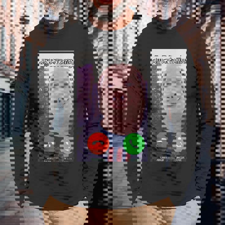 ジョン・ポークがファニー・アンサー・コール・フォンをかけている 長袖Tシャツ 高齢者への贈り物