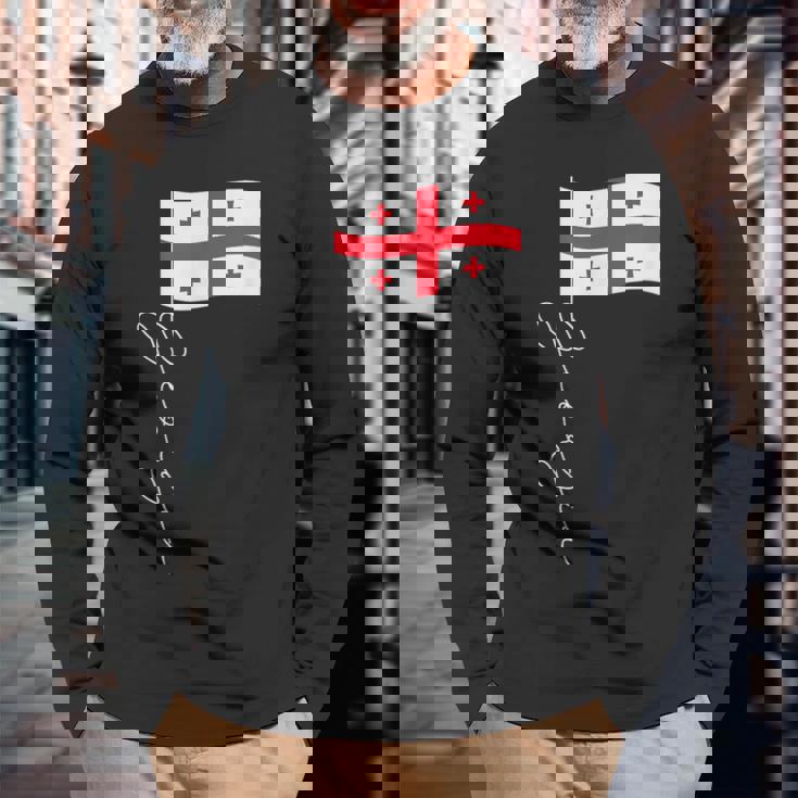 ジョージア シグネチャー フラッグ ポール エレガント 愛国的 ジョージア国旗 長袖Tシャツ 高齢者への贈り物