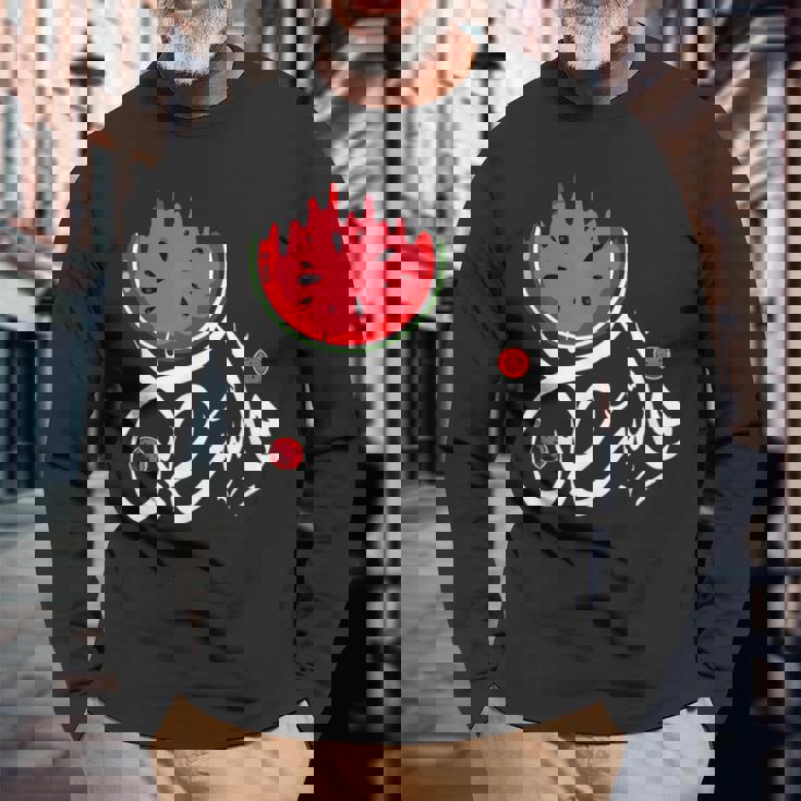 スイカ パレスチナ スイカ パレスチナコレクション 長袖Tシャツ 高齢者への贈り物