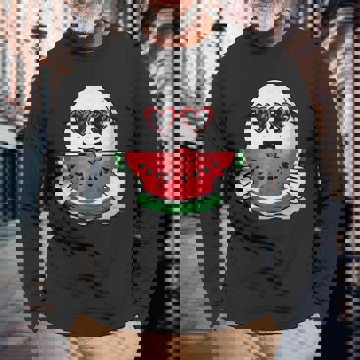 スイカを食べるかわいい幽霊 サマーウィーン ハロウィンコスチューム 長袖Tシャツ 高齢者への贈り物