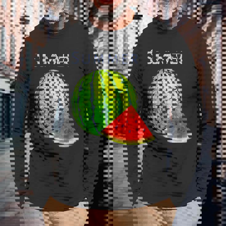 スイカ・夏【 サマータイム 】リゾート・夏 大好き／面白 イラスト 長袖Tシャツ 高齢者への贈り物